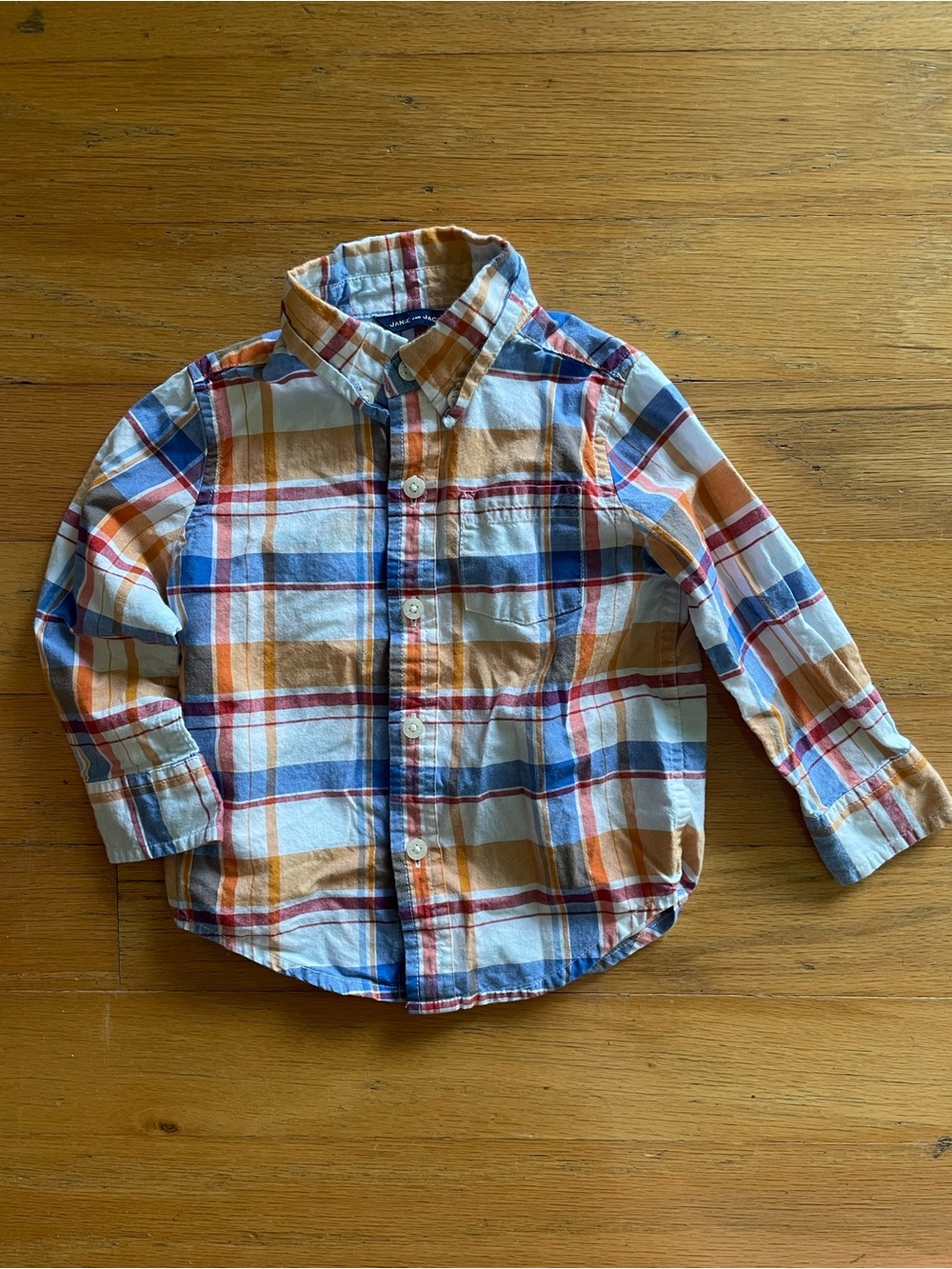 Janie & Jack Plaid Button-Down Shirt in Blue, Orange & White